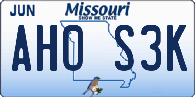MO license plate AH0S3K