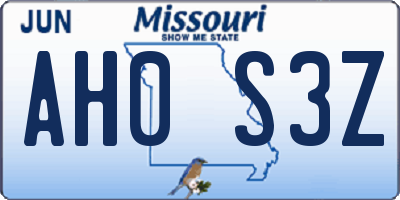 MO license plate AH0S3Z