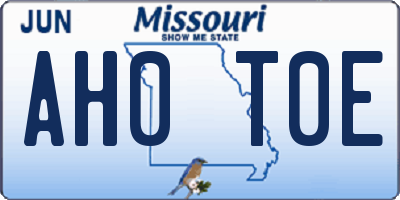 MO license plate AH0T0E