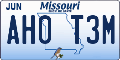 MO license plate AH0T3M
