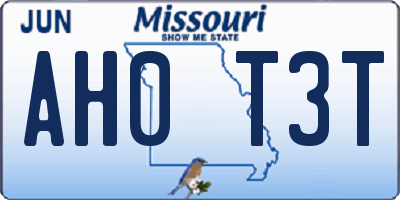 MO license plate AH0T3T