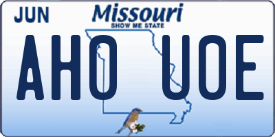 MO license plate AH0U0E