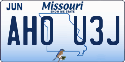 MO license plate AH0U3J