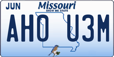 MO license plate AH0U3M