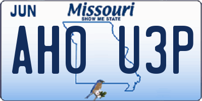 MO license plate AH0U3P