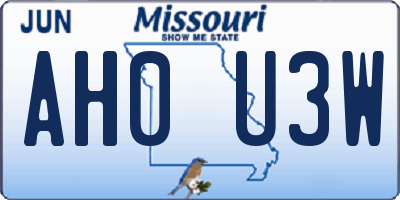 MO license plate AH0U3W
