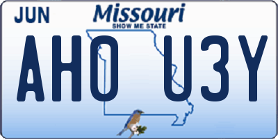 MO license plate AH0U3Y