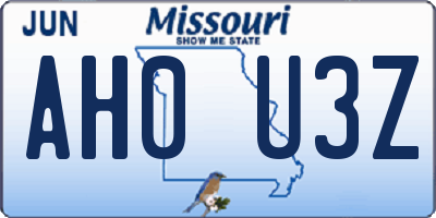 MO license plate AH0U3Z