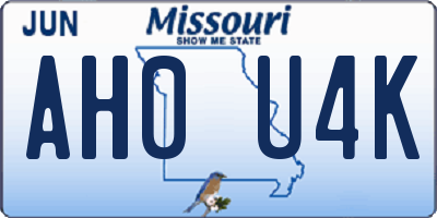 MO license plate AH0U4K