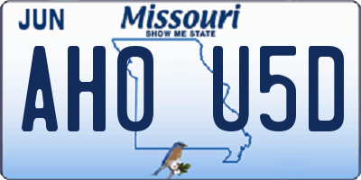 MO license plate AH0U5D