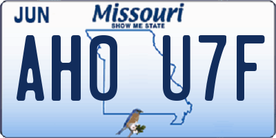 MO license plate AH0U7F