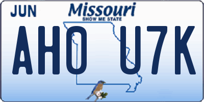 MO license plate AH0U7K