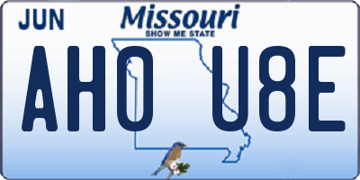 MO license plate AH0U8E