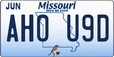 MO license plate AH0U9D