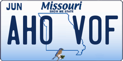 MO license plate AH0V0F