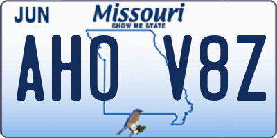 MO license plate AH0V8Z
