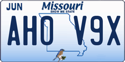MO license plate AH0V9X