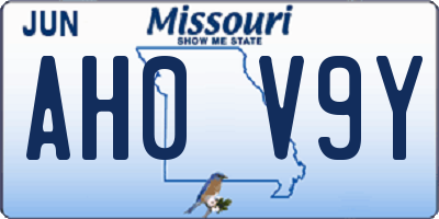 MO license plate AH0V9Y