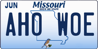 MO license plate AH0W0E