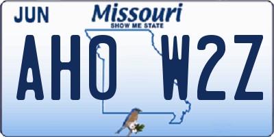 MO license plate AH0W2Z