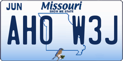 MO license plate AH0W3J