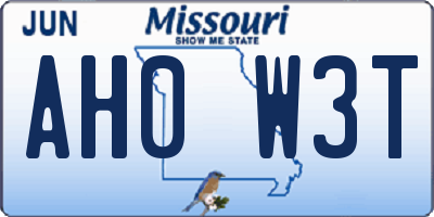 MO license plate AH0W3T