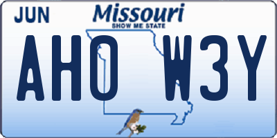 MO license plate AH0W3Y