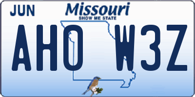 MO license plate AH0W3Z