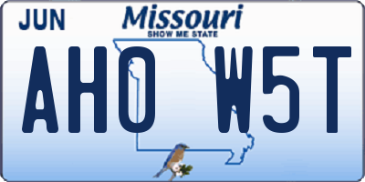 MO license plate AH0W5T
