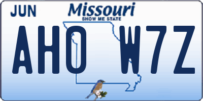MO license plate AH0W7Z