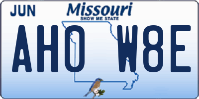 MO license plate AH0W8E