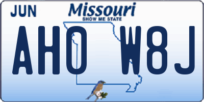 MO license plate AH0W8J