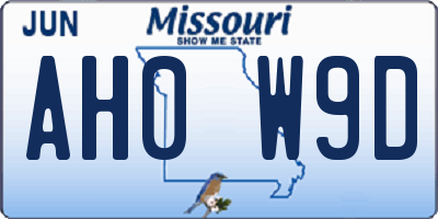 MO license plate AH0W9D