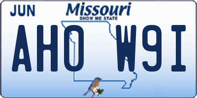 MO license plate AH0W9I