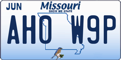 MO license plate AH0W9P