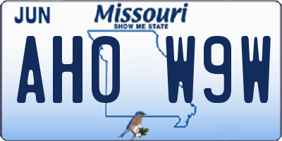 MO license plate AH0W9W