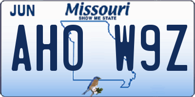 MO license plate AH0W9Z