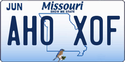 MO license plate AH0X0F