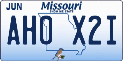 MO license plate AH0X2I