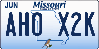 MO license plate AH0X2K