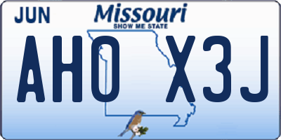 MO license plate AH0X3J