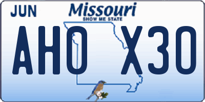 MO license plate AH0X3O