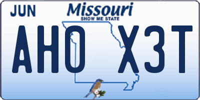 MO license plate AH0X3T