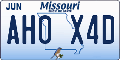 MO license plate AH0X4D