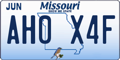 MO license plate AH0X4F