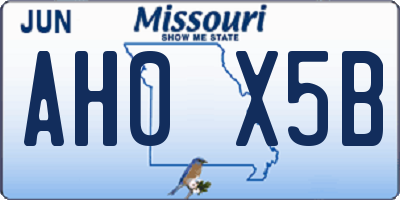 MO license plate AH0X5B