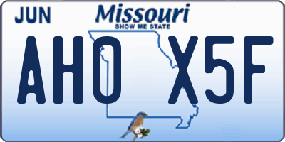 MO license plate AH0X5F