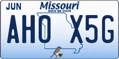 MO license plate AH0X5G