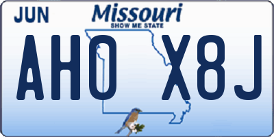 MO license plate AH0X8J