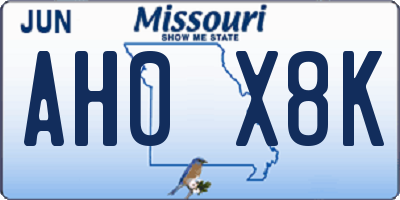 MO license plate AH0X8K